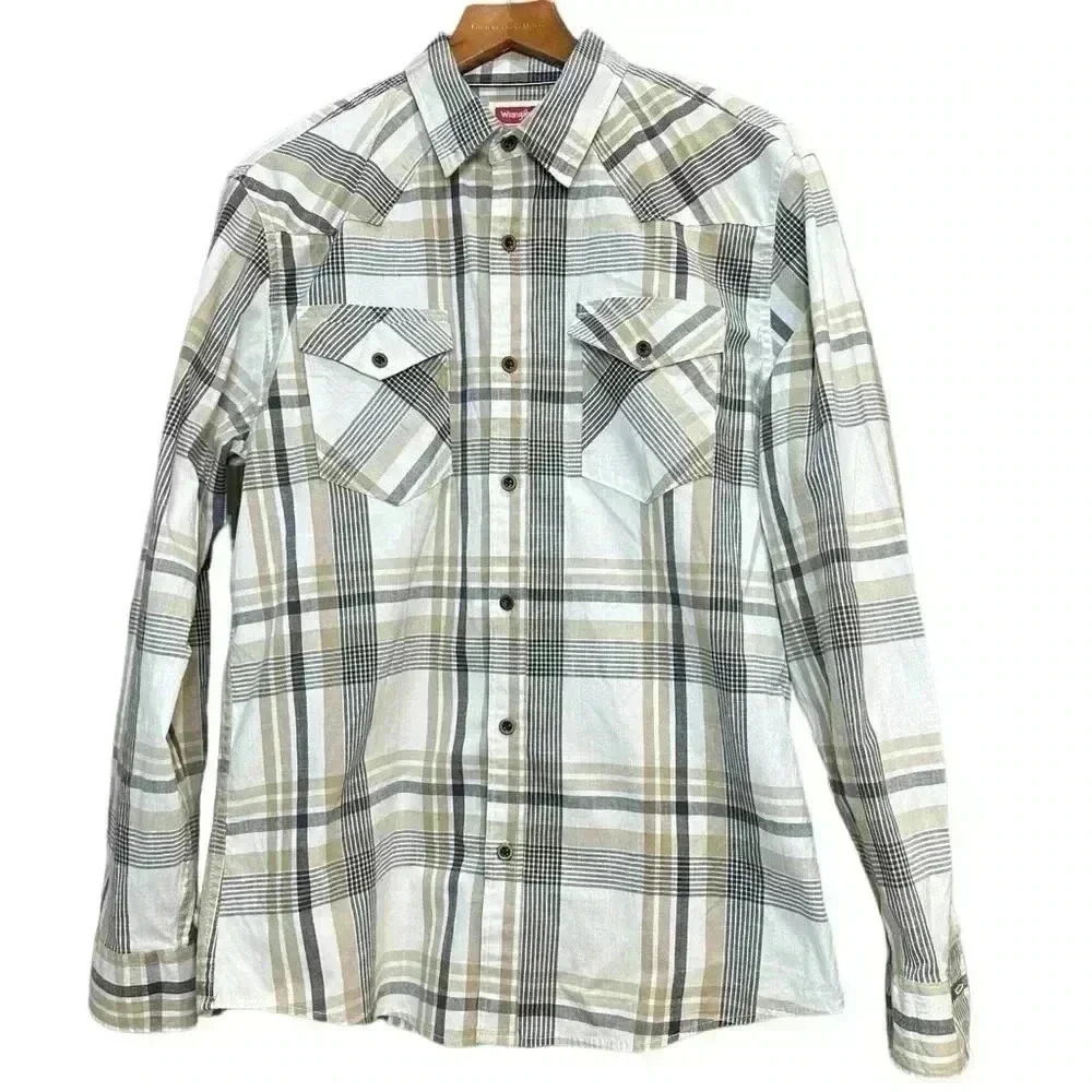 Wrangler Men’s Long Sleeve Button Down Plaid Shirt Size L